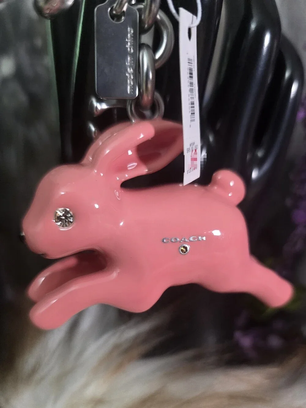 Auth NWT Coach Pink Bunny Charm Keychain - Pink Rabbit Accessory